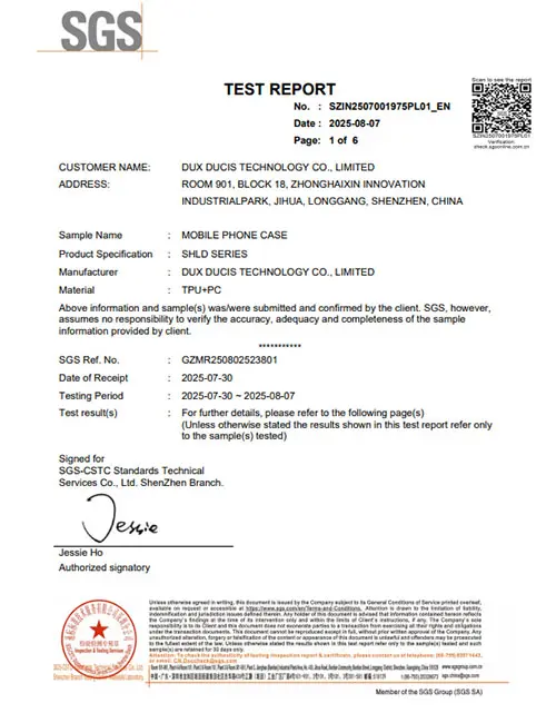 Documento del informe de ensayo de caída mostrado para la verificación del producto