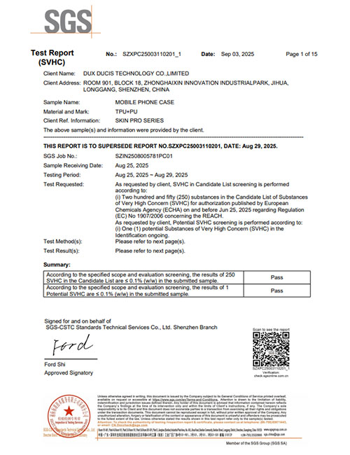 Documento del informe de ensayo REACH mostrado para la verificación del producto