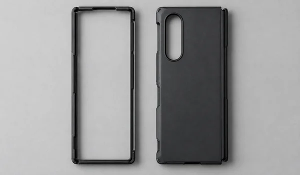 Separate narrow front frame and rear shell of an unbranded foldable phone case
