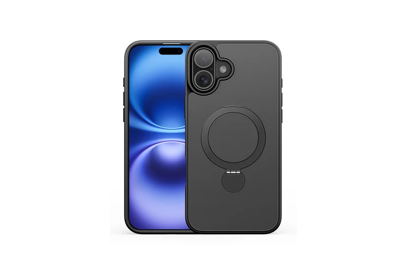 DUXDUCIS Phone Case for iPhone 16 Plus with Stand - Black case front and rear views