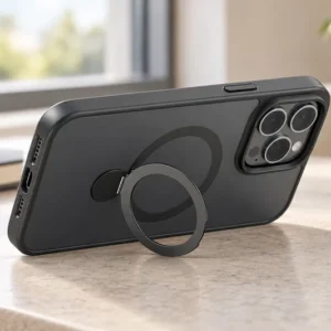 DUXDUCIS Phone Case for iPhone 16 Pro Max with Stand - desktop scene with opened ring stand